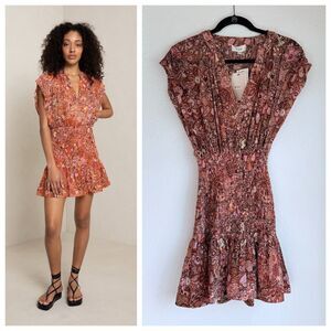 NEW A.L.C. Carly Smocked 100% Silk Mini Dress in Pink & Orange Floral Size 00